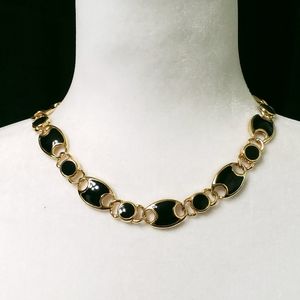 Vintage Geometric Mariner Link Necklace in Gold and Black